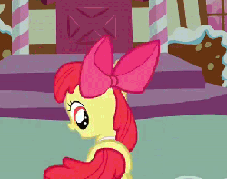 Size: 431x340 | Tagged: safe, screencap, apple bloom, earth pony, pony, call of the cutie, g4, season 1, adorabloom, animated, behaving like a dog, butt, chasing own tail, cropped, cute, female, filly, foal, funny, plot, spinning, you spin me right round