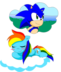 Size: 900x1052 | Tagged: safe, artist:carol-aredesu, rainbow dash, pegasus, pony, g4, crossover, crossover shipping, female, interspecies, male, shipping, simple background, sonic the hedgehog, sonic the hedgehog (series), sonicdash, straight, transparent background
