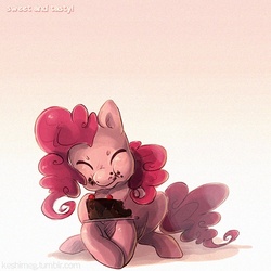 Size: 650x650 | Tagged: safe, artist:kaceymeg, pinkie pie, earth pony, pony, g4, cake, eating, eyes closed, female, food, solo