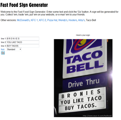 Size: 794x788 | Tagged: safe, edit, brony, fake, meta, sign generator, taco, taco bell, text