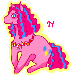 Size: 488x508 | Tagged: safe, artist:seniorpony, pinkie pie, earth pony, pony, g4, alternate hairstyle, candy, candy corn, candy necklace, female, food, jewelry, mare, ms paint, necklace, needs more saturation, pi, simple background, solo, white background