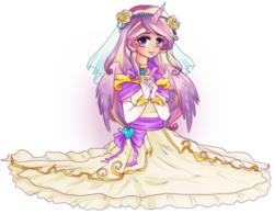 Size: 1097x855 | Tagged: safe, artist:raidiance, princess cadance, human, g4, clothes, dress, female, horn, horned humanization, humanized, simple background, solo, transparent background, wedding dress, winged humanization