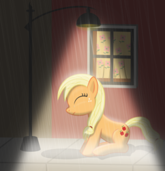 Size: 6019x6220 | Tagged: safe, artist:flutterguy317, applejack, earth pony, pony, g4, absurd resolution, eyes closed, female, filly, rain, solo, vector