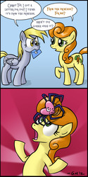 Size: 640x1280 | Tagged: safe, artist:giantmosquito, carrot top, derpy hooves, golden harvest, pegasus, pony, spider, g4, comic, female, letter, mare, valentine