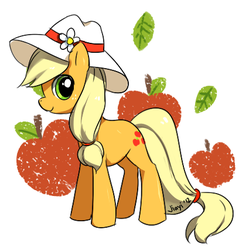 Size: 425x426 | Tagged: dead source, safe, artist:jiayi, applejack, earth pony, pony, g4, cute, female, hat, jackabetes, looking at you, mare, smiling, smiling at you, solo