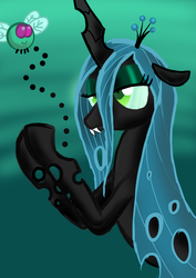 Size: 2480x3507 | Tagged: safe, artist:ls820720, queen chrysalis, changeling, changeling queen, parasprite, g4, crown, female, high res, jewelry, regalia, solo