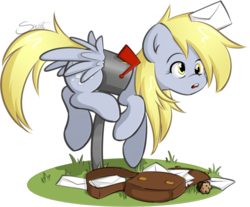 Size: 862x714 | Tagged: safe, artist:secret-pony, derpy hooves, pegasus, pony, g4, derpy inside a mailbox, female, mailbag, mailbox, mare, muffin, solo, stuck