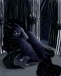Size: 2400x3000 | Tagged: safe, artist:quintessantriver, princess luna, pony, g4, female, high res, indoors, sitting, solo