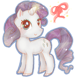 Size: 419x433 | Tagged: safe, artist:pasuteru-usagi, rarity, pony, unicorn, g4, bow, colored hooves, female, glowing horn, horn, levitation, looking at you, magic, mare, needle, outline, simple background, smiling, solo, standing, telekinesis, white background