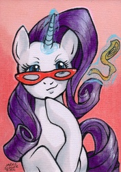 Size: 424x600 | Tagged: safe, artist:aokibengal, rarity, pony, g4, female, glasses, measuring tape, rarity's glasses, solo, traditional art