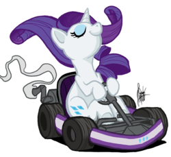 Size: 600x550 | Tagged: safe, artist:theartrix, rarity, pony, g4, eyes closed, female, go kart, go-kart, kart, majestic as fuck, mario kart, ponykart, racer, racing, simple background, solo, transparent background, windswept mane