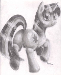 Size: 1800x2202 | Tagged: safe, artist:spindlesx, twilight sparkle, g4, butt, monochrome, pencil drawing, plot, traditional art