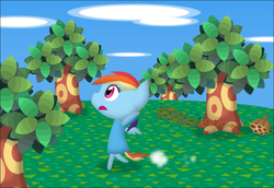 Size: 790x542 | Tagged: safe, artist:theblueprintforlife, rainbow dash, bee, pony, g4, animal crossing, bipedal, crossover, nintendo