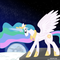 Size: 1000x1000 | Tagged: safe, artist:invidlord, princess celestia, alicorn, pony, g4, female, magic, mare, mare in the moon, moon, solo