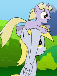 Size: 600x800 | Tagged: safe, artist:therecliner27, derpy hooves, dinky hooves, pegasus, pony, g4, duo, female, mare