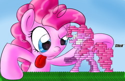 Size: 1194x780 | Tagged: safe, artist:supersheep64, pinkie pie, earth pony, pony, g4, female, lego, mare, solo, tongue out