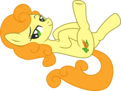 Size: 3500x2641 | Tagged: safe, artist:leopurofriki, carrot top, golden harvest, earth pony, pony, g4, bedroom eyes, female, high res, mare, on back, simple background, solo, transparent background, vector