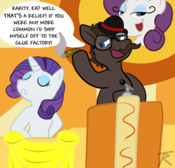 Size: 885x851 | Tagged: safe, artist:turkranma, rarity, oc, g4, comedy, comedy roast, commission, groucho marx, parody, rotten tomatoes