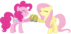 Size: 6048x2938 | Tagged: dead source, safe, artist:katiepox, fluttershy, pinkie pie, g4, the super speedy cider squeezy 6000, cider, duo, duo female, female, simple background, transparent background, vector
