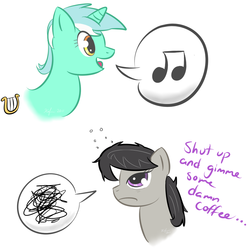 Size: 1000x1000 | Tagged: safe, artist:thatoneguyonda, lyra heartstrings, octavia melody, g4, bed mane, music notes