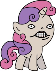 Size: 486x612 | Tagged: safe, sweetie belle, pony, unicorn, g4, creepy, creepy smile, female, filly, foal, simple background, smiling, solo, transparent background, wat