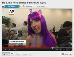 Size: 675x522 | Tagged: safe, artist:sarahn29, twilight sparkle, human, bronycon, bronycon 2012, g4, brony, cosplay, irl, irl human, nasa, photo, youtube