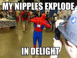 Size: 960x720 | Tagged: safe, human, bronycon, caption, cosplay, irl, irl human, male, meta, photo, spider-man