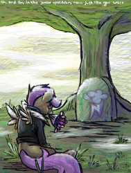 Size: 682x900 | Tagged: safe, artist:scootaloo, rainbow dash, scootaloo, pegasus, pony, g4, clothes, female, grave, implied death, mare, sad, solo, tree