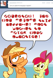 Size: 615x900 | Tagged: safe, apple bloom, applejack, earth pony, pony, ask jappleack, g4, alcohol, cider, jappleack, tumblr