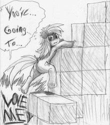 Size: 1020x1157 | Tagged: safe, artist:pockystix, rainbow dash, goat, pony, g4, butt, catherine, climbing, crossover, female, nightmare, parody, plot, vincent