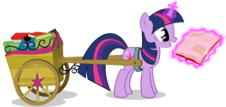 Size: 13012x6188 | Tagged: safe, artist:rainbownspeedash, twilight sparkle, pony, unicorn, g4, absurd resolution, book, cart, female, magic, magic aura, mare, simple background, solo, telekinesis, transparent background, unicorn twilight, vector