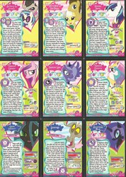 Size: 1280x1798 | Tagged: safe, artist:theponyartcollection, discord, dj pon-3, doctor whooves, mayor mare, nightmare moon, octavia melody, princess cadance, princess celestia, princess luna, queen chrysalis, shining armor, time turner, vinyl scratch, changeling, changeling queen, g4, official, female, male, mare, s1 luna, stallion, trading card, trivia