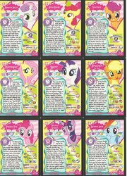 Size: 1280x1781 | Tagged: safe, artist:theponyartcollection, angel bunny, apple bloom, applejack, big macintosh, fluttershy, granny smith, gummy, opalescence, owlowiscious, pinkie pie, rainbow dash, rarity, scootaloo, shining armor, spike, sweetie belle, tank, twilight sparkle, unicorn, g4, official, cutie mark crusaders, female, mane six, trading card, unicorn twilight