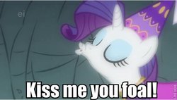 Size: 600x340 | Tagged: safe, edit, edited screencap, screencap, rarity, pony, a dog and pony show, g4, eyes closed, female, image macro, kissy face, solo