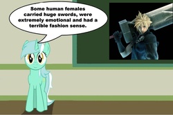 Size: 887x589 | Tagged: safe, lyra heartstrings, human, g4, advent children, chalkboard, cloud strife, final fantasy, final fantasy vii, human studies101 with lyra, meme