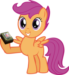 Size: 856x933 | Tagged: safe, scootaloo, pegasus, pony, g4, female, filly, foal, self-destruct button, simple background, solo, spread wings, transparent background, wings
