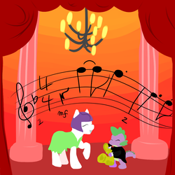 Size: 1000x1000 | Tagged: safe, artist:tanmansmantan, rarity, spike, pony, g4, duo, female, jazz, lineless, male, missing horn, music notes, musical instrument, raised hoof, saxophone, ship:sparity, shipping, straight