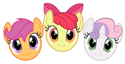 Size: 3000x1550 | Tagged: safe, artist:blanishna, apple bloom, scootaloo, sweetie belle, earth pony, pegasus, pony, unicorn, g4, cute, cute face, cutie mark crusaders, faic, female, filly, foal, pep boys, pure unfiltered evil, simple background, transparent background, vector