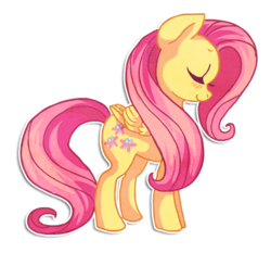 Size: 474x442 | Tagged: safe, artist:griffsnuff, fluttershy, pegasus, pony, g4, blushing, cute, drop shadow, eyes closed, female, folded wings, mare, profile, shyabetes, simple background, smiling, solo, standing, transparent background, white outline, wings