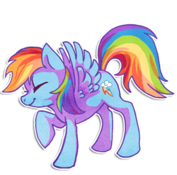 Size: 438x432 | Tagged: safe, artist:griffsnuff, rainbow dash, pegasus, pony, g4, craft, eyes closed, female, mare, papercraft, raised hoof, simple background, smiling, solo, spread wings, transparent background, wings