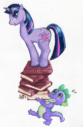 Size: 592x904 | Tagged: safe, artist:alipes, spike, twilight sparkle, g4, book