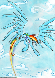 Size: 800x1131 | Tagged: safe, artist:foxinshadow, rainbow dash, pegasus, pony, g4, female, flying, mare, rainbow trail, solo