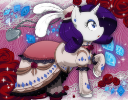 Size: 1190x926 | Tagged: safe, artist:paradise-wonder, rarity, pony, g4, clothes, dress, female, shoes, solo