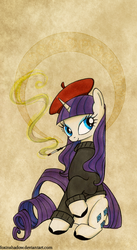 Size: 600x1092 | Tagged: safe, artist:foxinshadow, rarity, pony, g4, beatnik rarity, beret, cigarette, cigarette holder, clothes, female, hat, smoking, solo, sweater