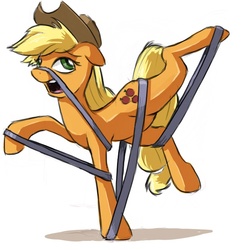 Size: 653x659 | Tagged: safe, artist:gsphere, applejack, pony, g4, female, ribbon, silly, silly pony, solo, tape, who's a silly pony
