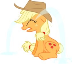 Size: 900x799 | Tagged: safe, artist:stardustxiii, applejack, earth pony, pony, baby cakes, g4, applejack's hat, cowboy hat, crying, crying on the outside, eyes closed, female, hat, heartbreak, mare, ocular gushers, open mouth, simple background, sitting, solo, transparent background, vector