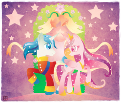 Size: 1019x862 | Tagged: safe, artist:disfiguredstick, princess cadance, shining armor, g4, clothes, ethereal mane, female, love, male, ship:shiningcadance, shipping, starry eyes, starry mane, starry tail, straight, tail, wingding eyes