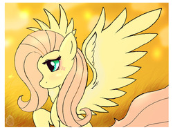 Size: 1200x900 | Tagged: safe, artist:joakaha, fluttershy, pegasus, pony, g4, bust, female, looking away, mare, no mouth, profile, raised hoof, solo, spread wings, wings