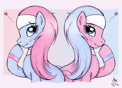 Size: 1250x900 | Tagged: safe, artist:joakaha, aloe, lotus blossom, earth pony, pony, g4, duo, duo female, female, gradient background, heart, spa twins