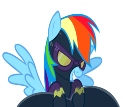 Size: 3450x3000 | Tagged: safe, artist:raynebowcrash, rainbow dash, pegasus, pony, g4, clothes, costume, female, high res, shadowbolt dash, shadowbolts, shadowbolts costume, simple background, solo, transparent background, wrong aspect ratio